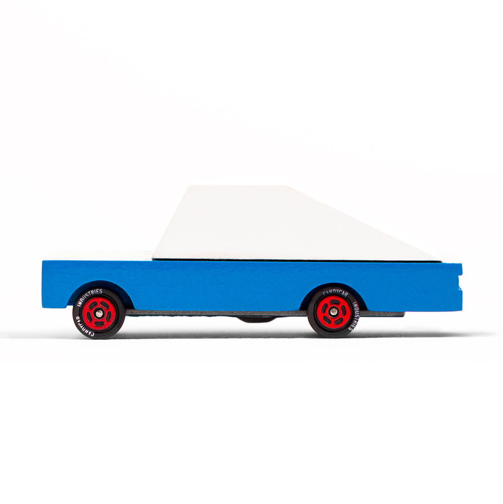 Candylab blue racer candycar toy on a white background