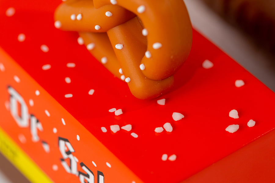 Close up of small slat grains on top of the Candylab toy pretzel van toy