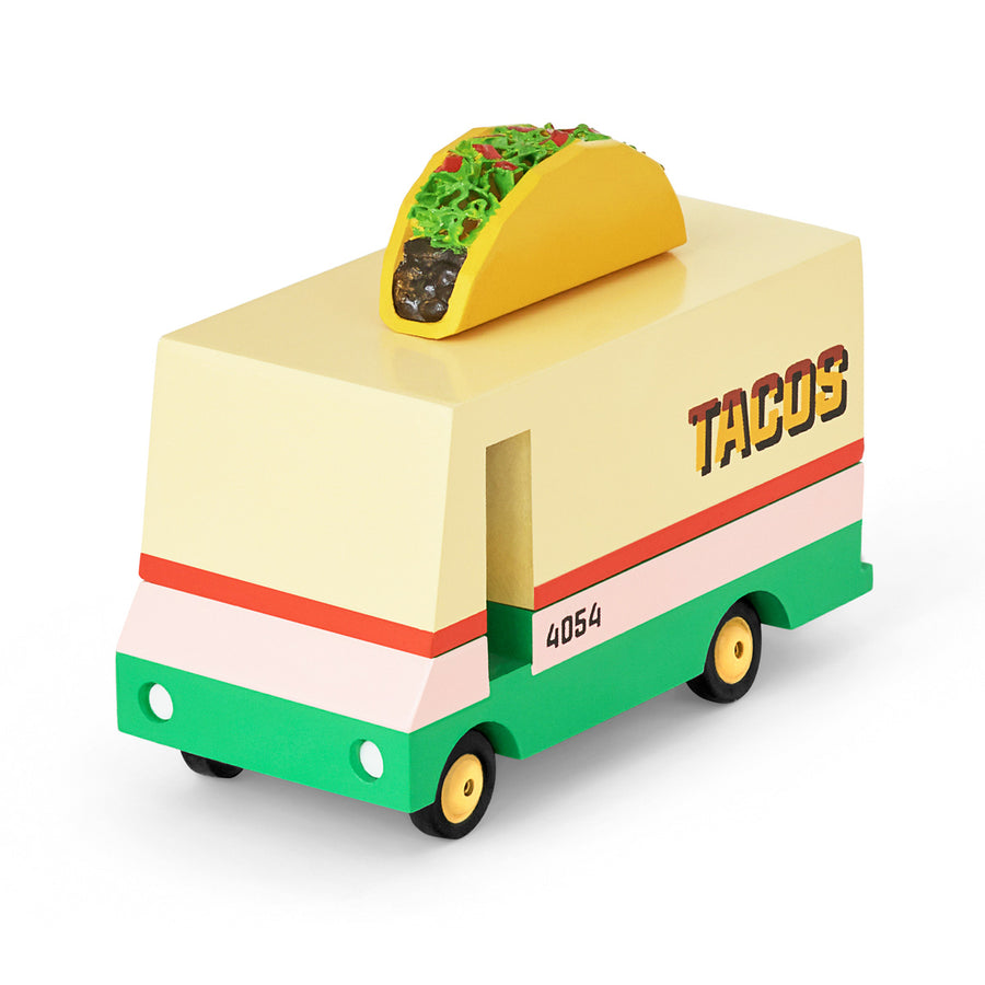 Candylab handmade wooden taco candyvan toy on a white background