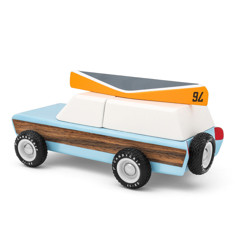 Candylab handmade wooden pioneer classic diecast car toy on a white background