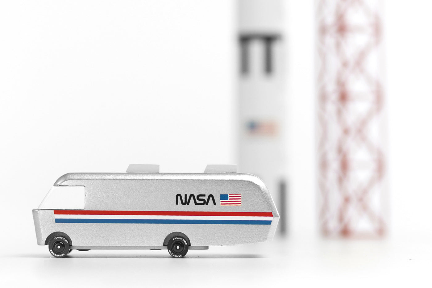 Candylab collectable NASA toy van on a white background