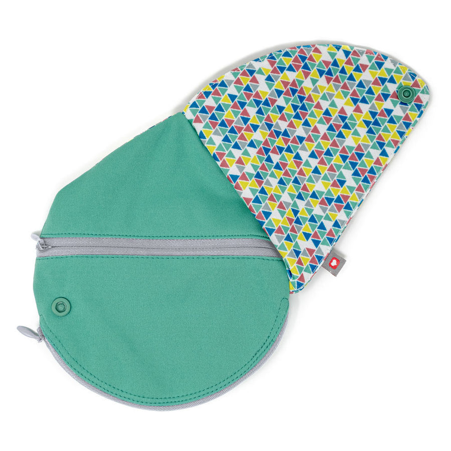 Close parent eco-friendly breastfeeding pad pouch in the bright print on a white background