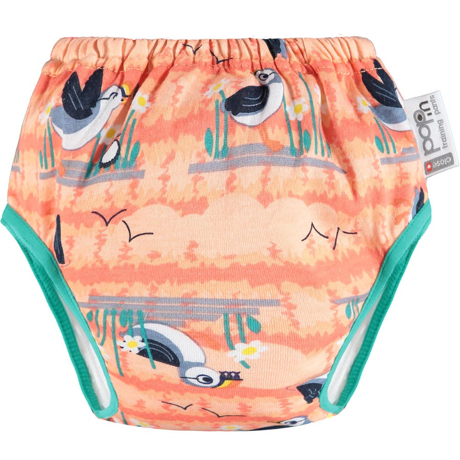 Close Parent Pop-in Day-Time Training Pants in the coral puffin design on a white background.
