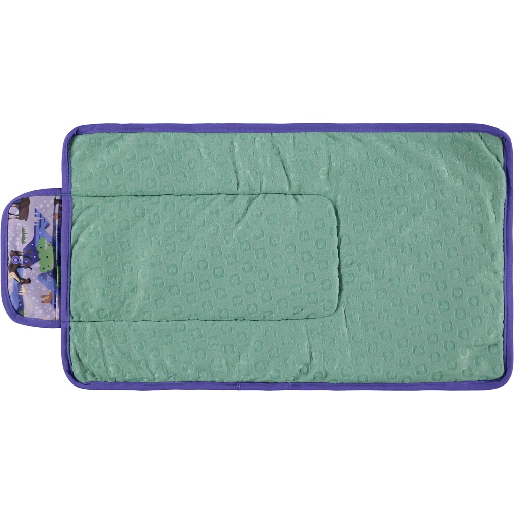 Pop-in Moose purple change and go mat moose and chickens with extra sack and green fleece on white background