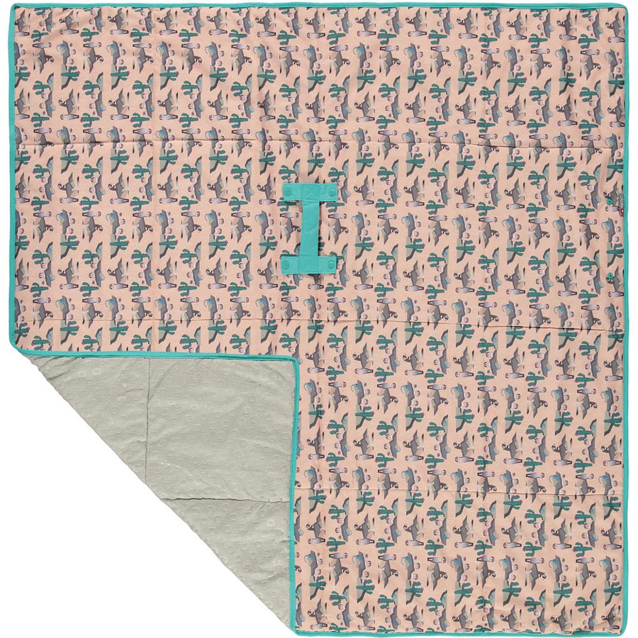 Pop-in Ferret light pink open playmat with ferrets and cacti and green handle on white background