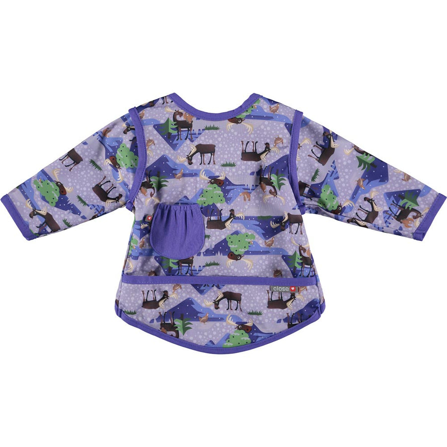 Pop-in Moose purple feeding coverall apron moose and chickens with sleeves