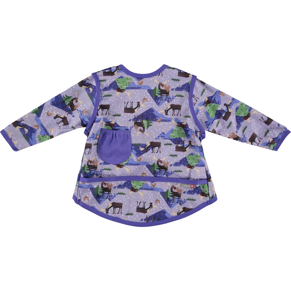 Pop-in Moose purple feeding coverall apron moose and chickens with sleeves