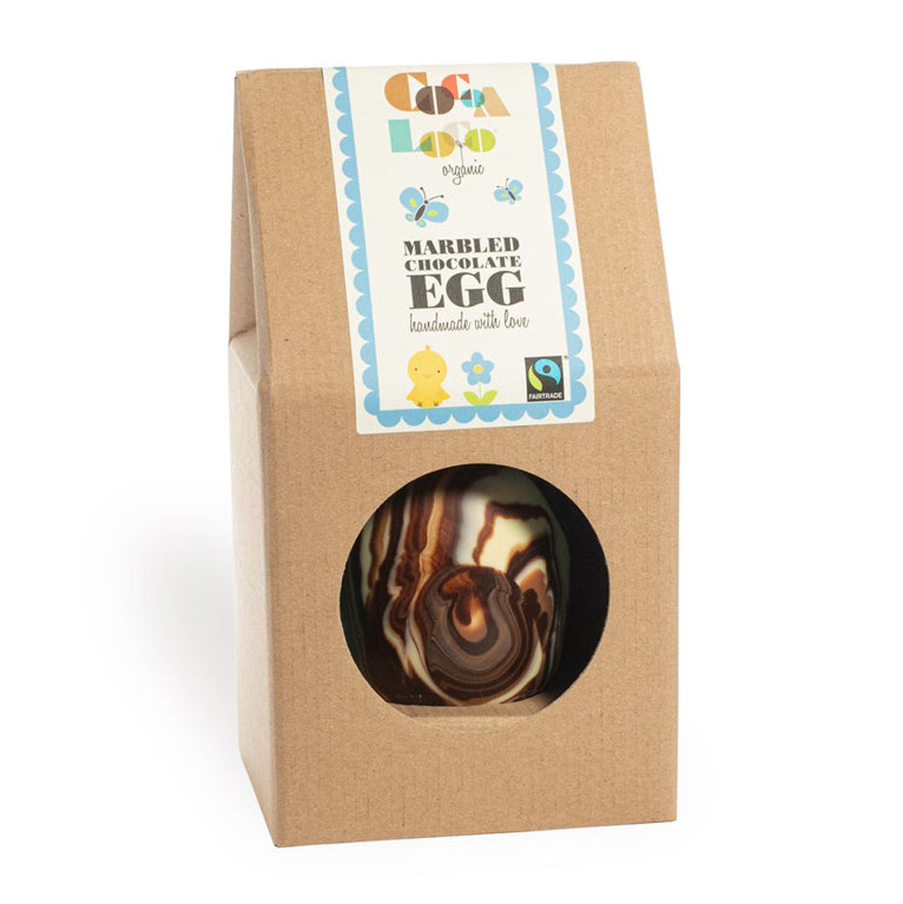 Cocoa Loco marbled fairtrade chocolate easter egg on a white background