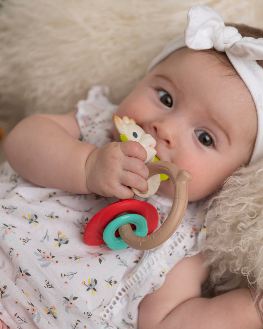  chewing the Sophie The Giraffe - Nature Chew Rattle