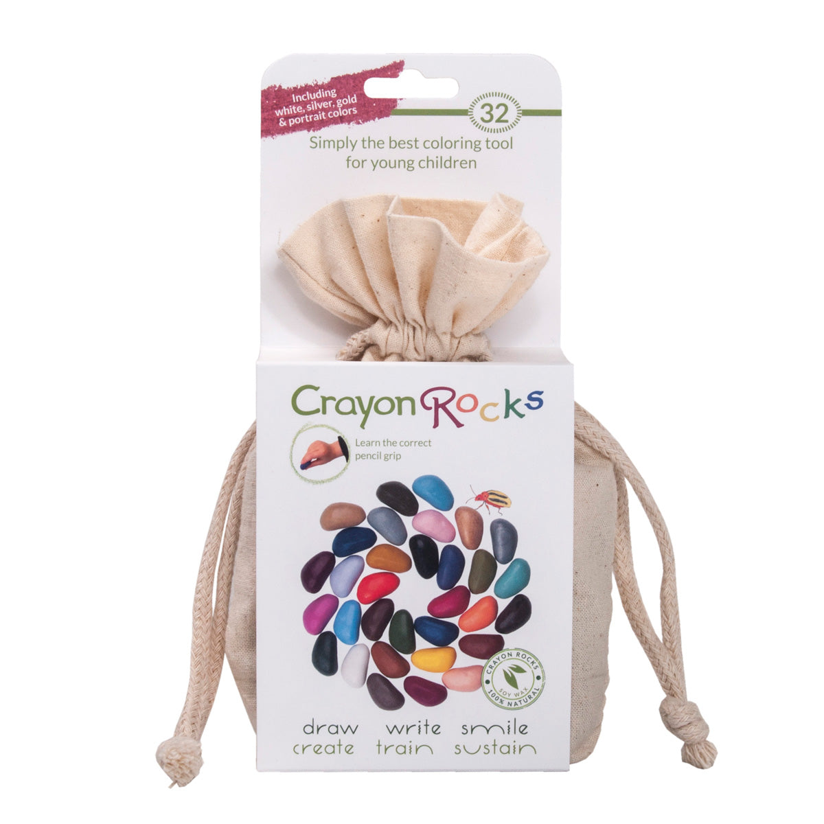 Bag of 32 natural soy wax Crayon Rocks on a white background