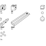 Infographic showing the different pieces inside the Cuboro handmade wooden kick marble run toy set