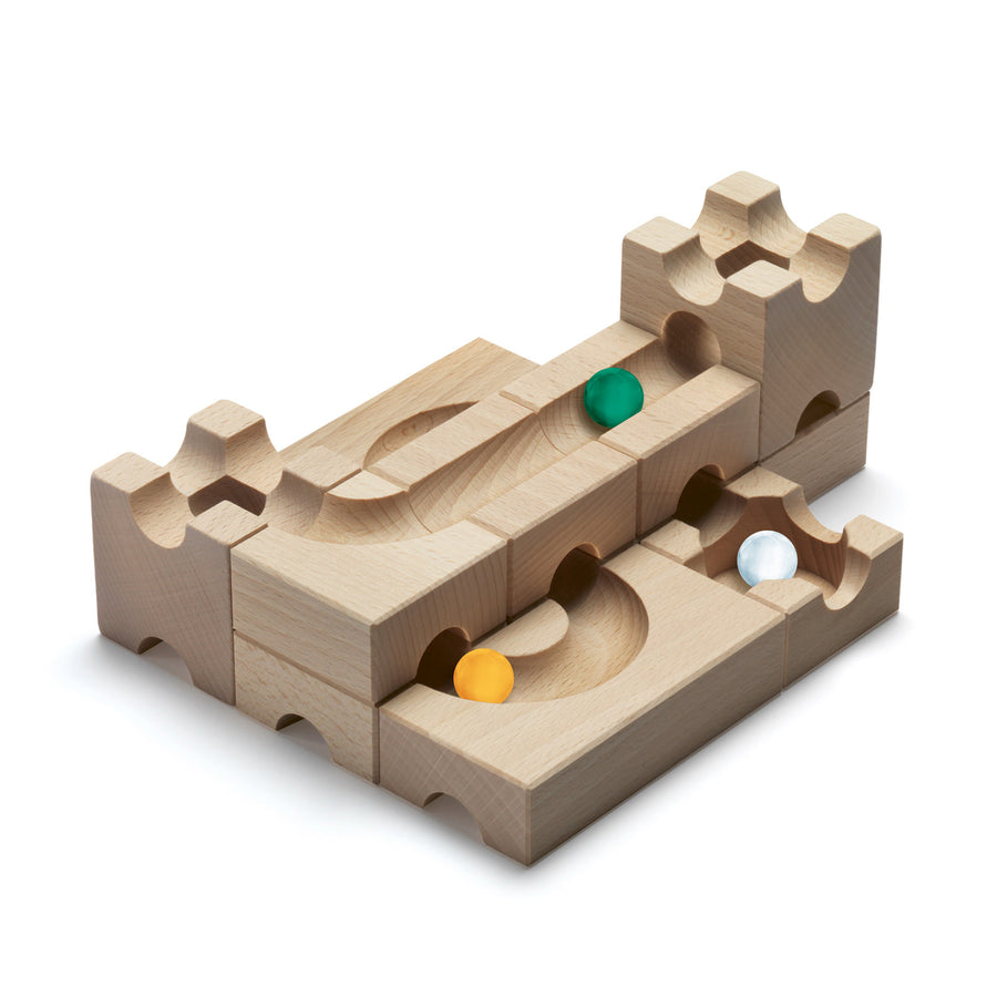 Cuboro Sub Wooden Marble Run Set pictured on a plain background