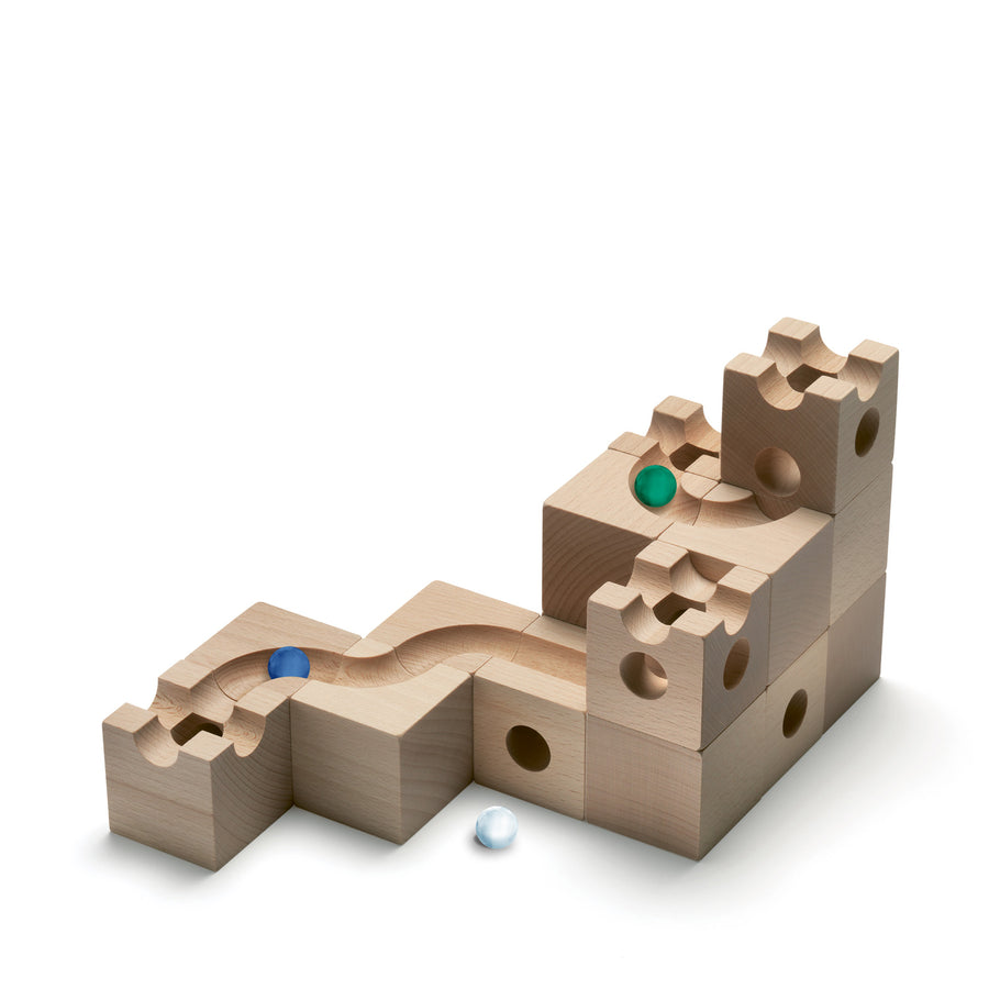 Cuboro Tunnel Wooden Marble Run Set pictured on a plain background