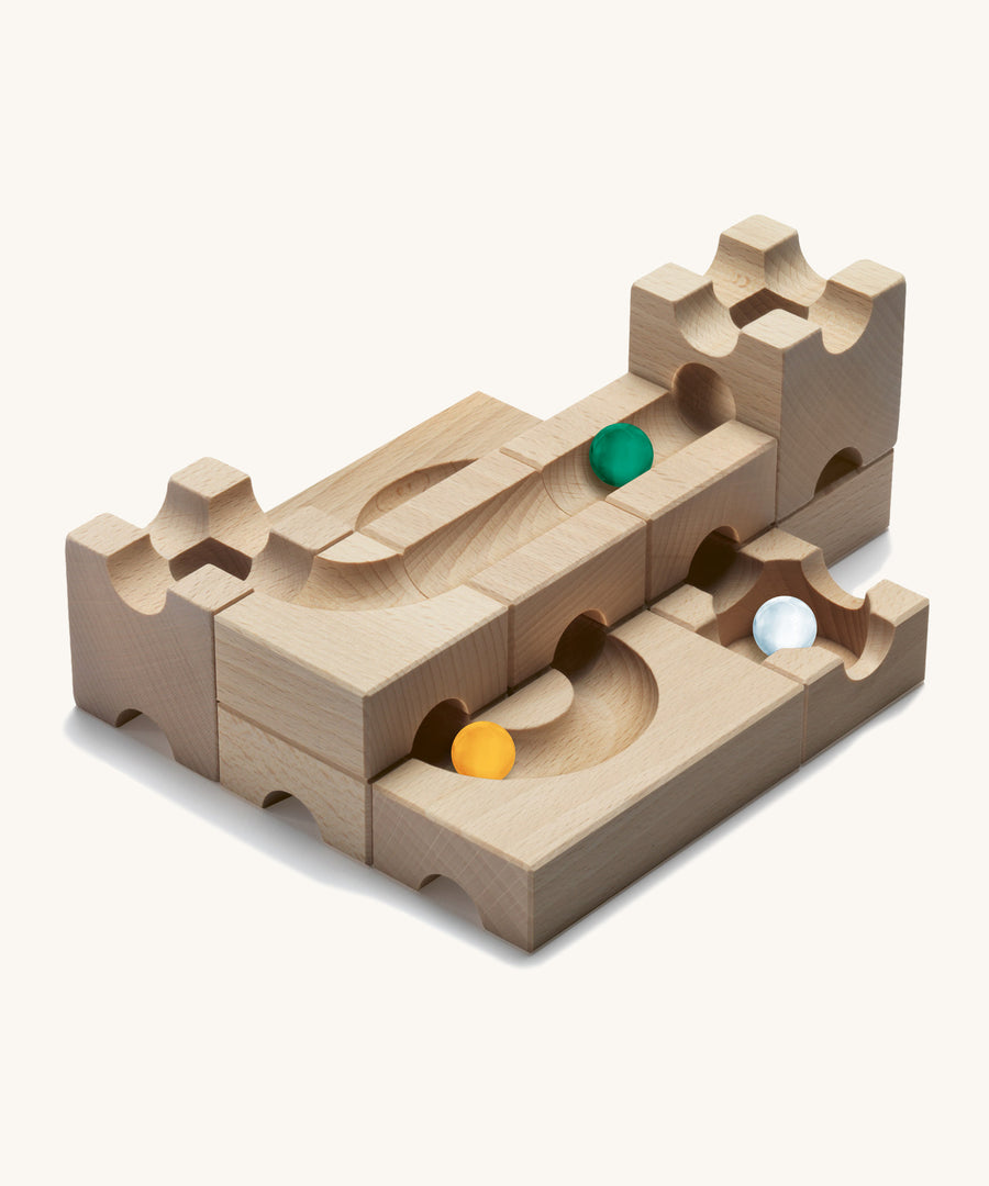 Cuboro Sub Wooden Marble Run Set pictured on a cream background