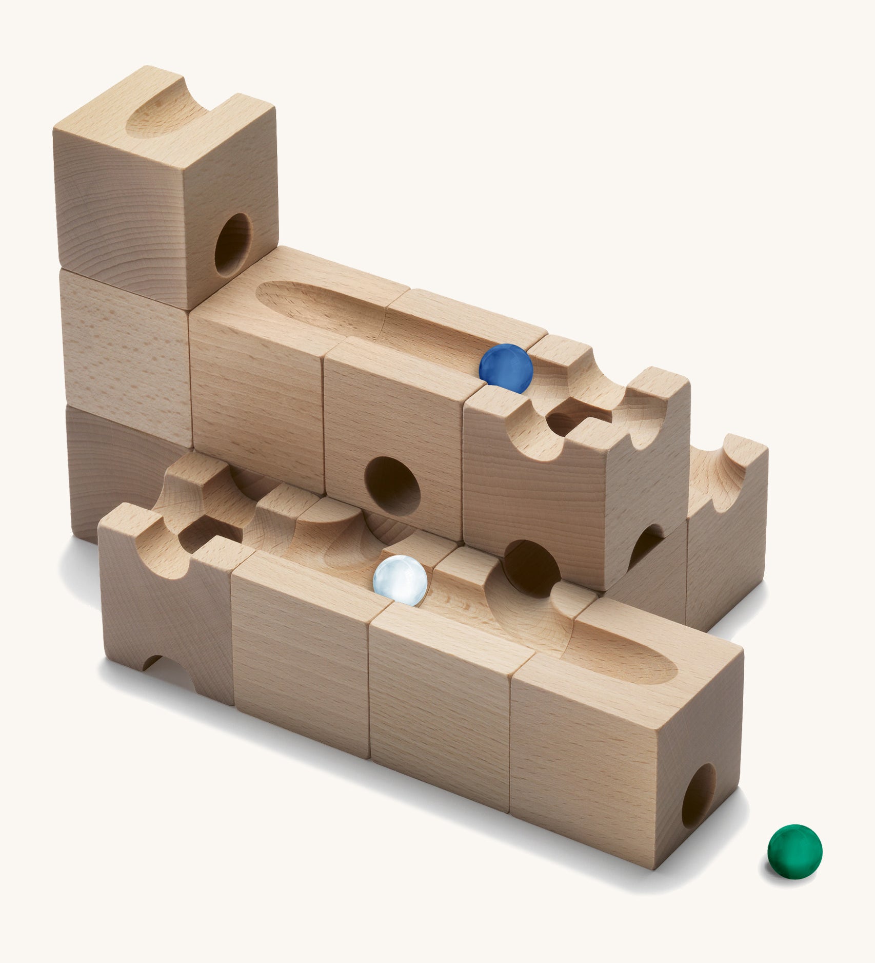 Cuboro Trick Wooden Marble Run Set pictured on a cream background