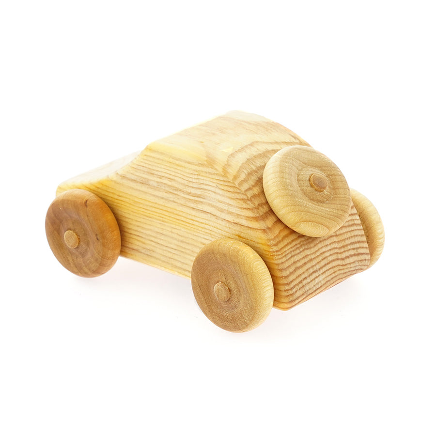 Back of Debresk sustainably sourced wooden rabbit car on a white background