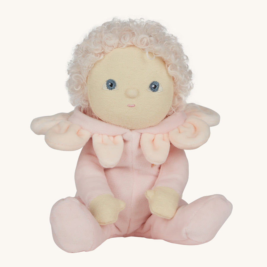 Olli Ella Dinky Dinkums Blossom Buds - Rose in a pale pink onsie with a flower petal hood