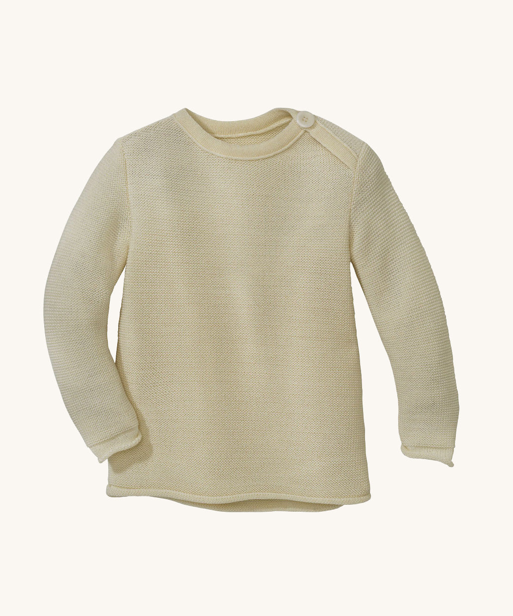 Disana organic merino wool melange jumper in a natural colour on a cream background.