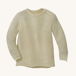 Disana organic merino wool melange jumper in a natural colour on a cream background.