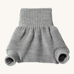 Disana merino wool nappy cover in grey on a cream background.