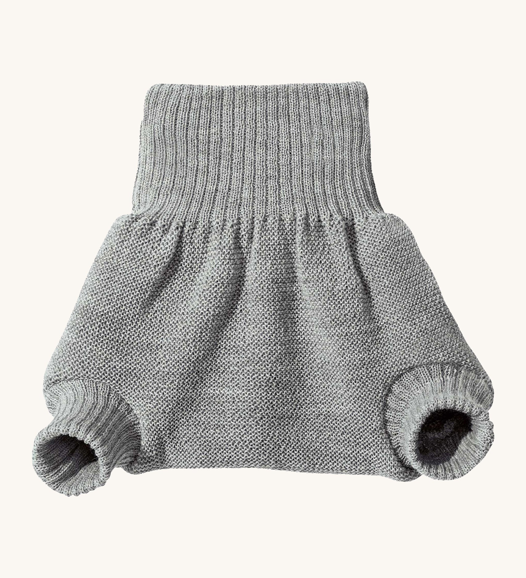 Disana merino wool nappy cover in grey on a cream background.