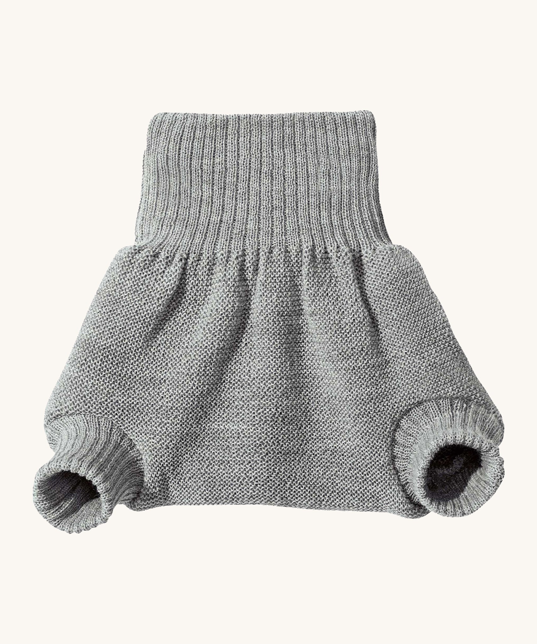 Disana merino wool nappy cover in grey on a cream background.