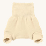 Disana merino wool nappy cover in natural on a cream background.