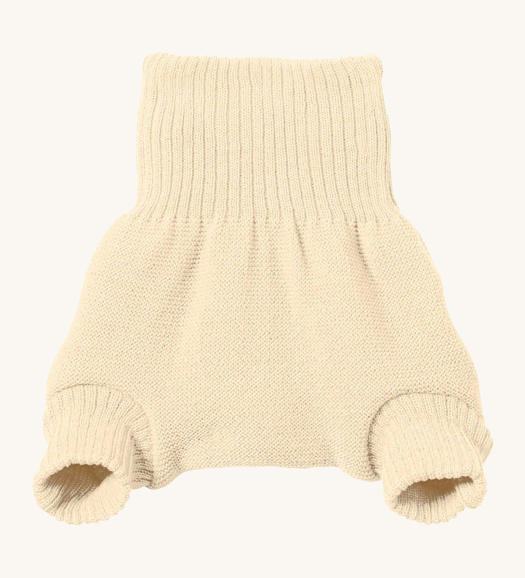 Disana merino wool nappy cover in natural on a cream background.