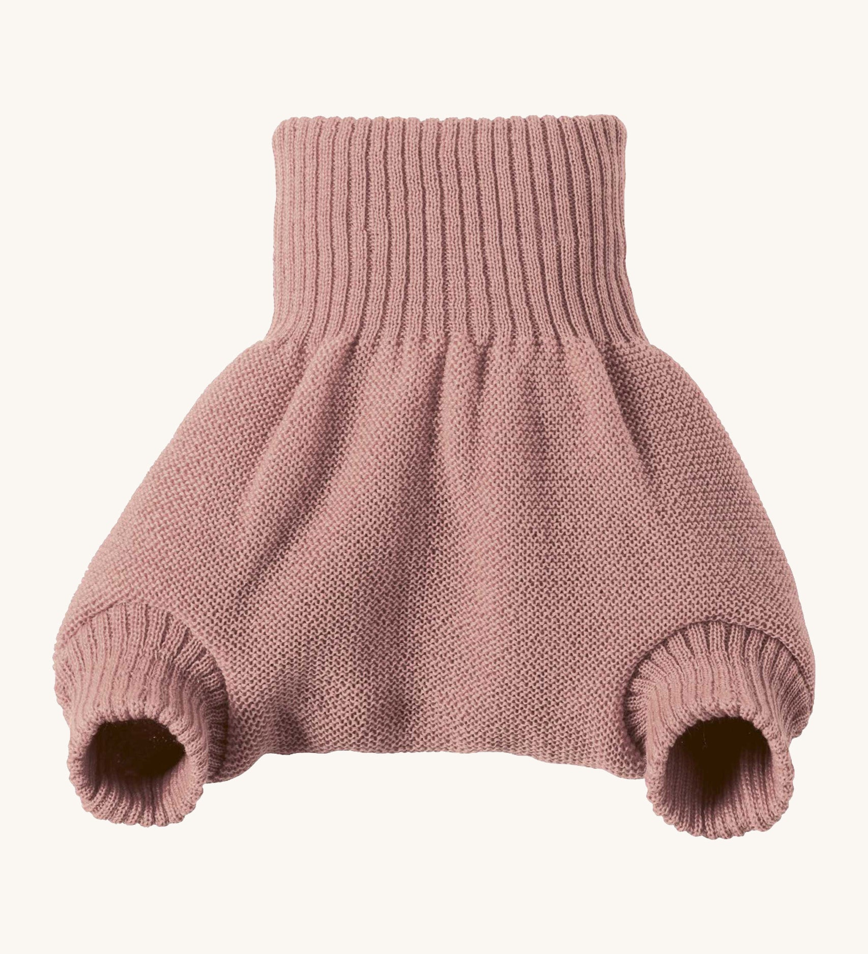 Disana merino wool nappy cover in rose on a cream background.