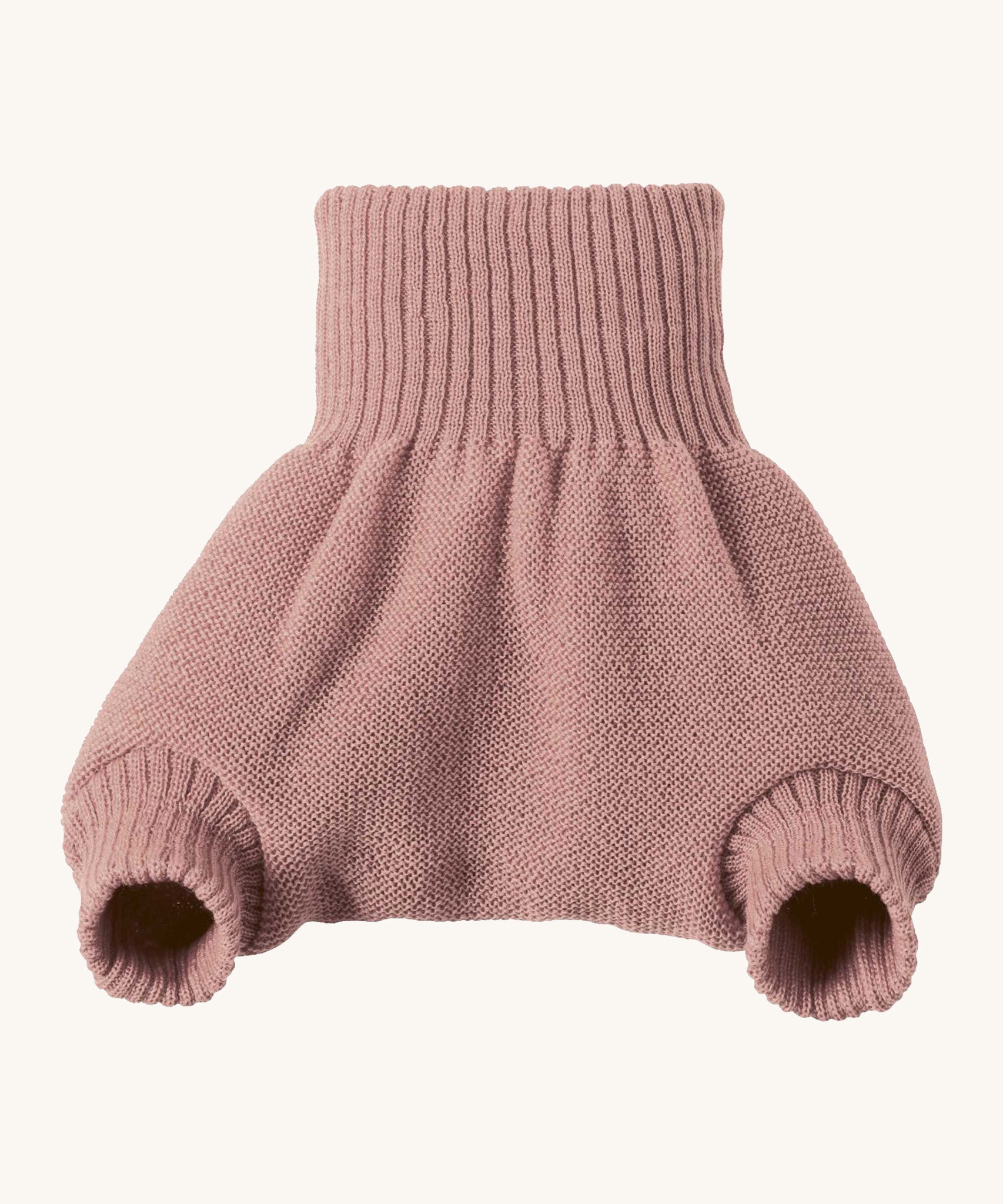 Disana merino wool nappy cover in rose on a cream background.