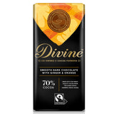 Divine Fairtrade 70% Dark Chocolate Bar with Ginger & Orange 90g