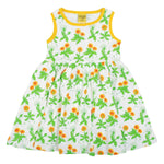 Organic cotton children sleeveless gather skirt dress with bright dandelion print from DUNS