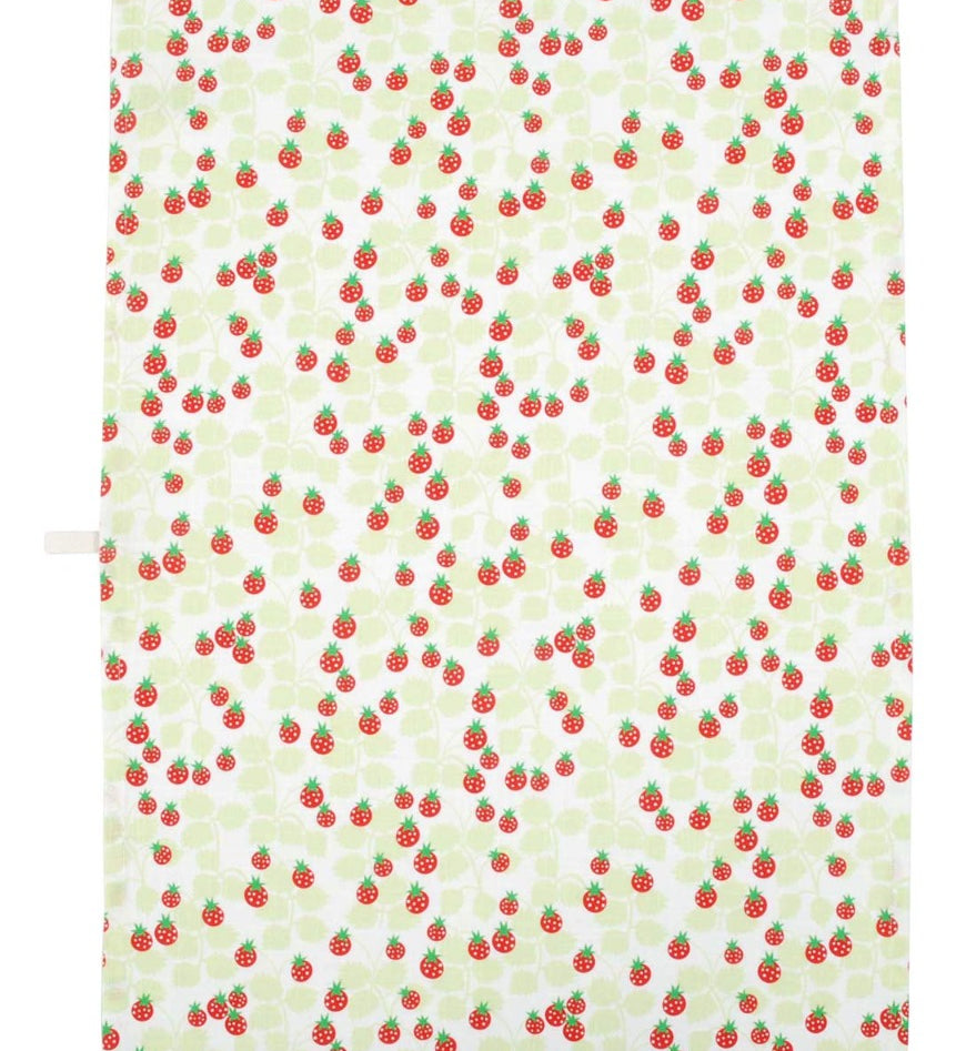 Cotton and linen blend kitchen tea towel with juicy alpine strawberries print from DUNS