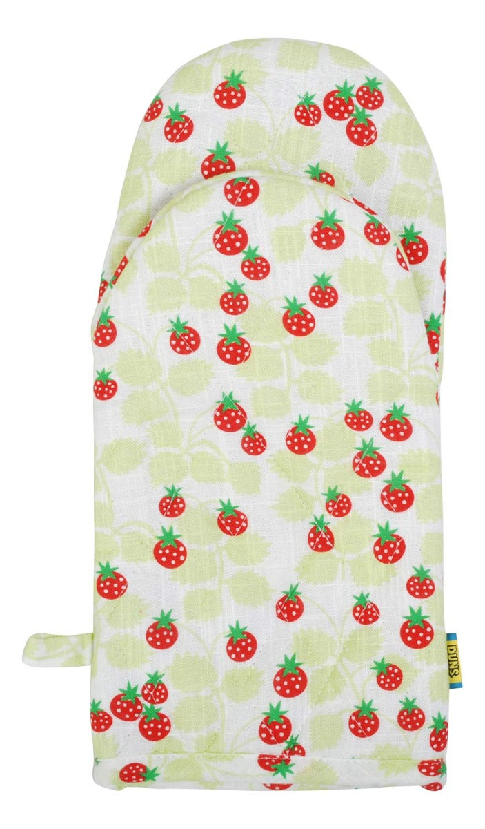 Cotton and linen blend oven glove with juicy alpine strawberries print from DUNS