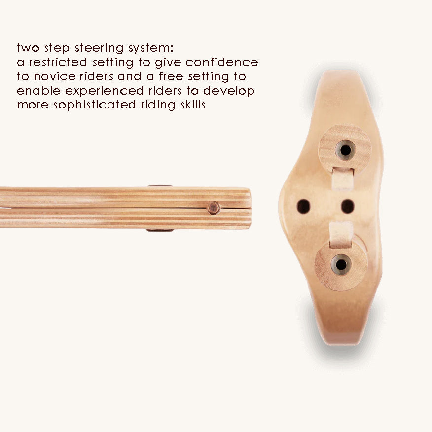 two step steering system:
A restricted setting to give confidence
to novice riders and a free setting to
enable experienced riders to develop
more sophisticated riding skills