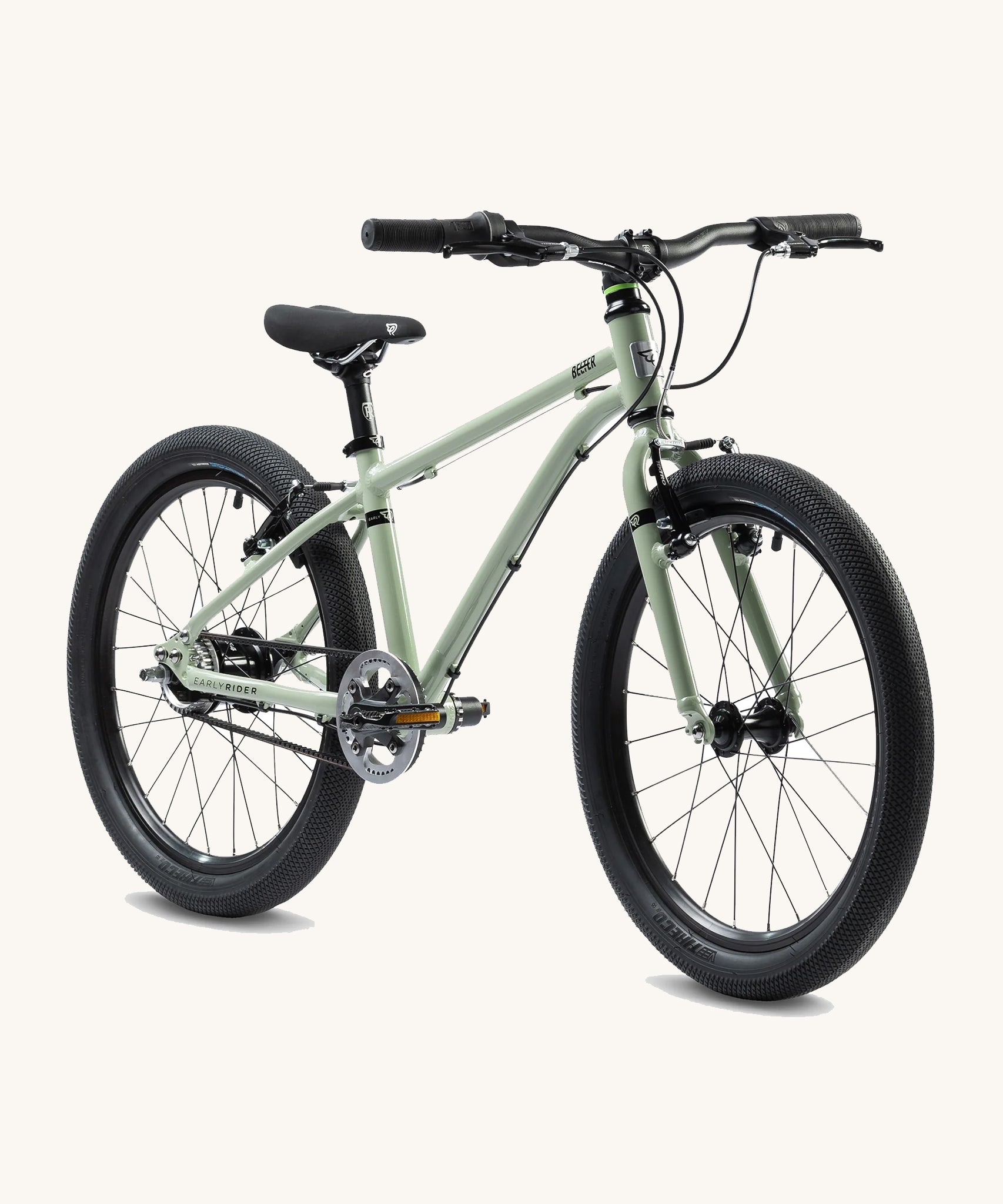 Early Rider kids Belter 20" Bike in Sage Green, on a cream background