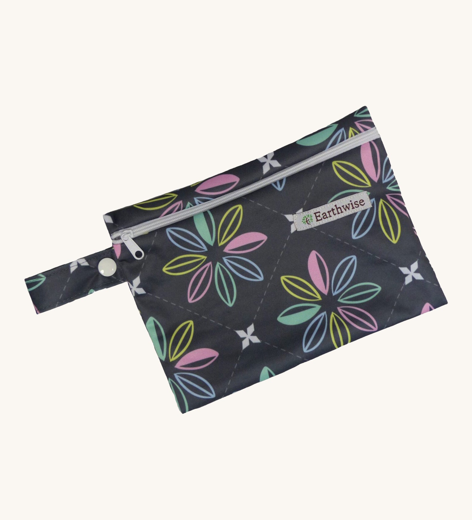 Earthwise Period Pad Purse in charcoal flowers print.