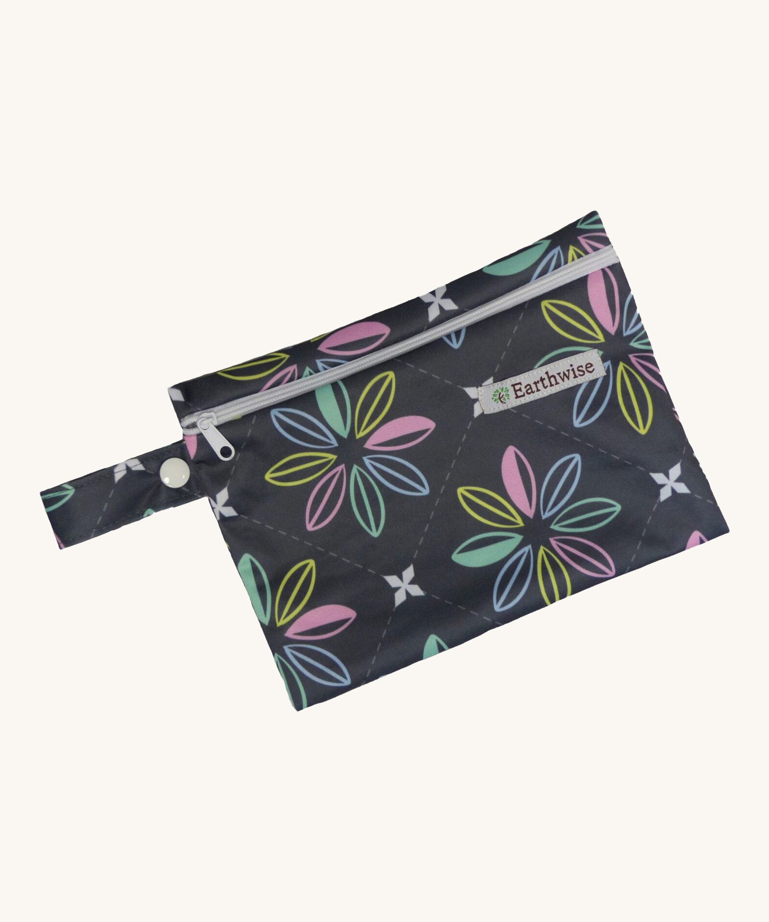 Earthwise Period Pad Purse in charcoal flowers print.