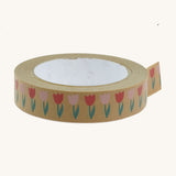 A roll of Babipur eco paper craft tape in brown with a tulips design.