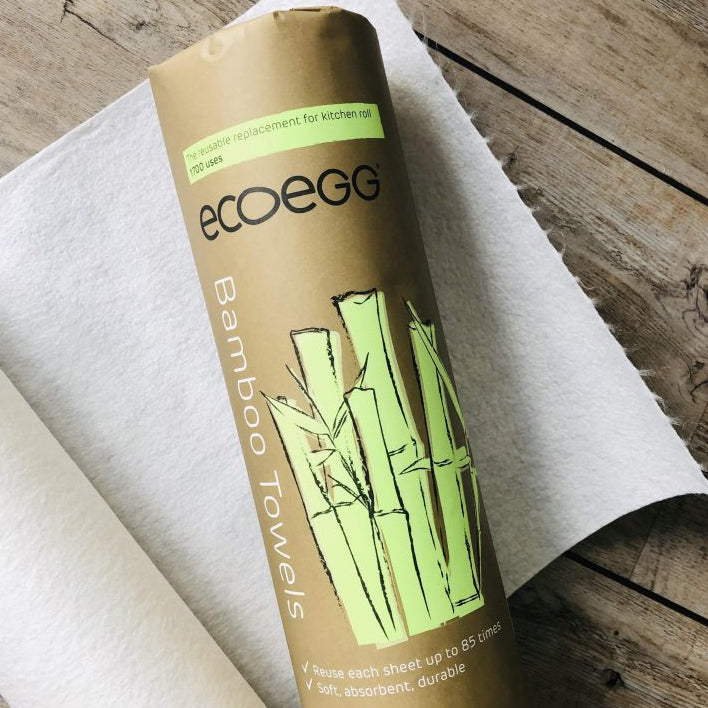 Picture of the Ecoegg Bamboo Kitchen Towels on a kitchen roll holder/ dispenser.