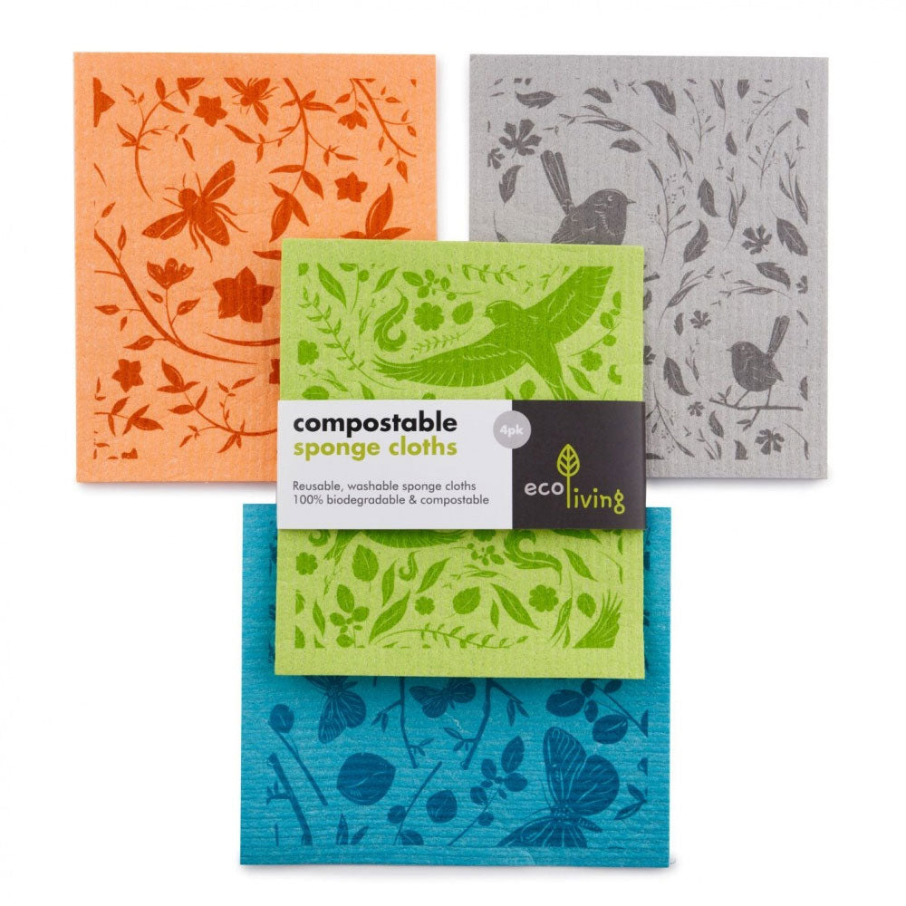 Ecoliving Compostable Sponge Cleaning Cloth with a Botanic Garden design pictured on a plain white background