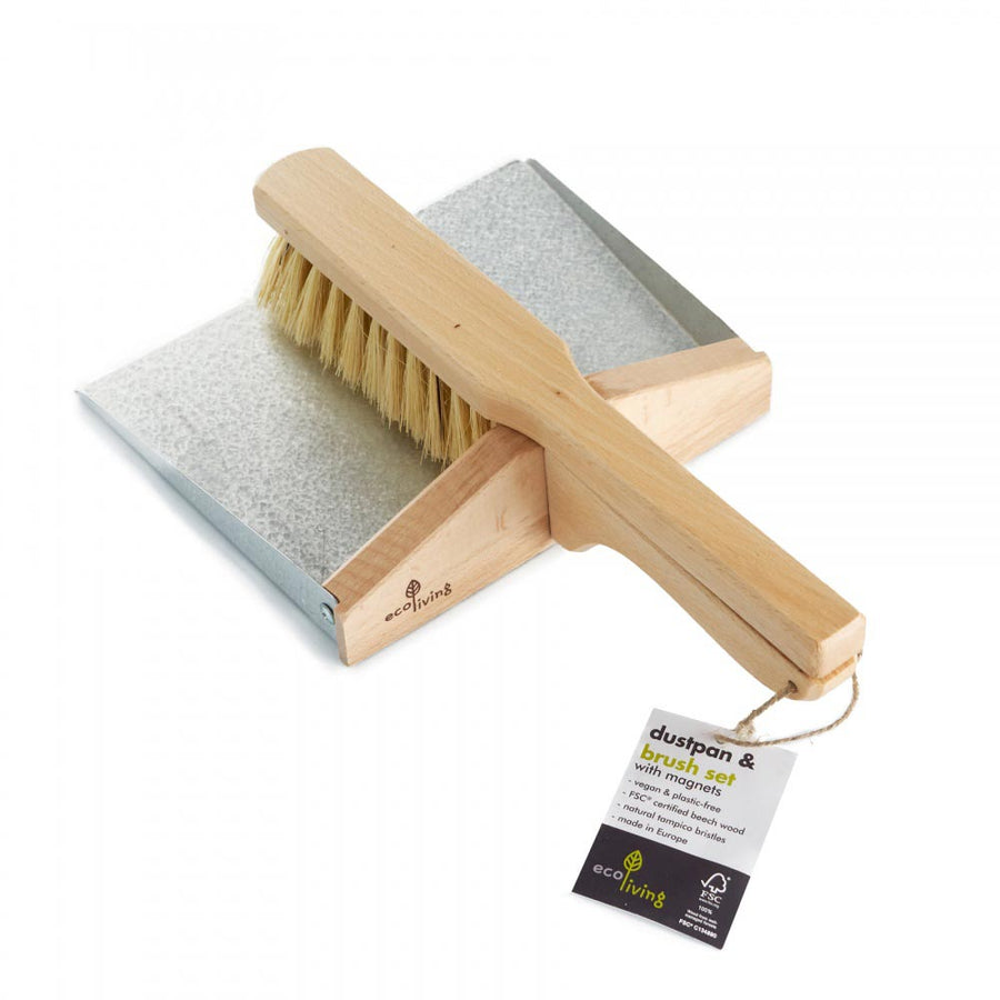 Ecoliving Magnetic Dust Pan And Brush pictured on a plain white background