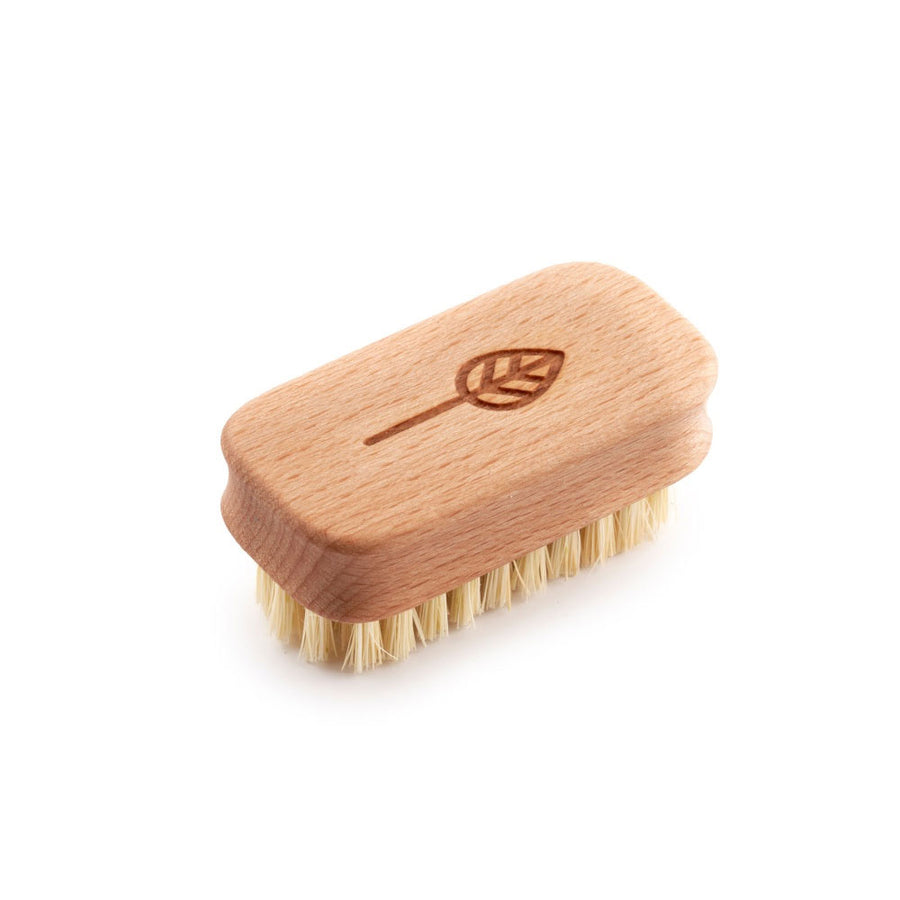 Ecoliving Kids Natural Vegan Nail Brush with leaf design pictured on a plain white background