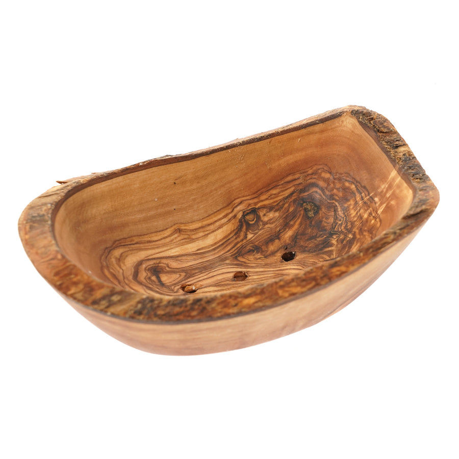 Ecoliving large natural olive wood soap dish on a white background