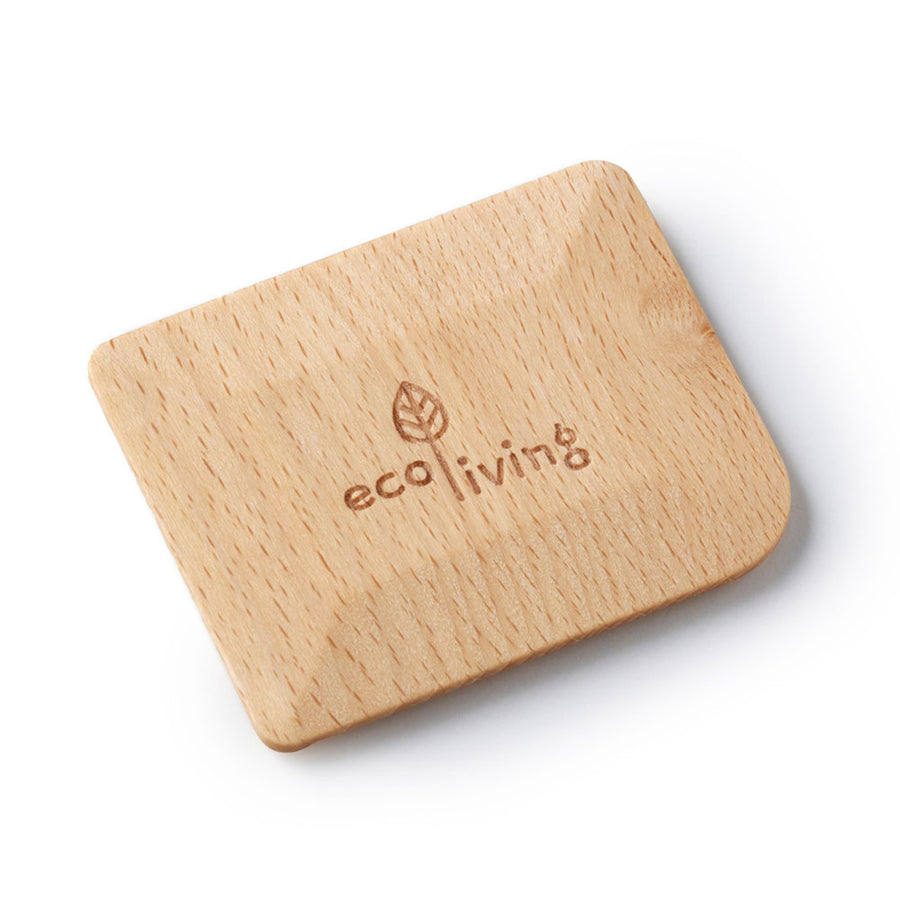 Ecoliving plastic-free wooden pot scraping tool on a white background