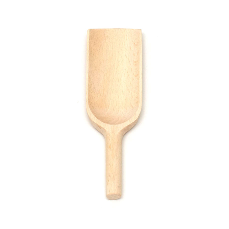 Ecoliving 18cm plastic-free solid wooden scoop on a white background