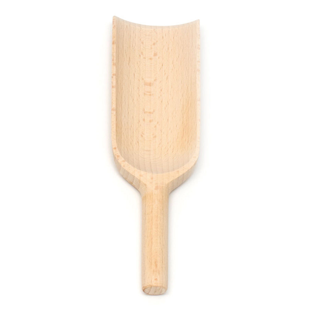 Ecoliving 25cm plastic-free solid wooden scoop on a white background