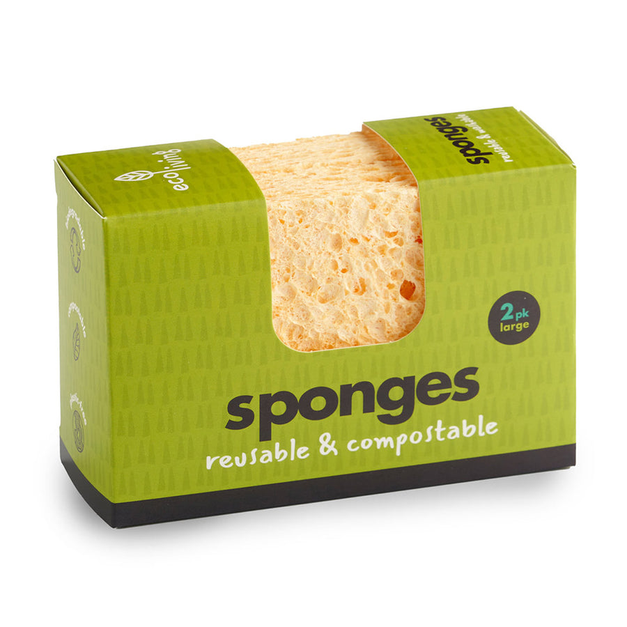 Ecoliving compostable plastic-free reusable large sponges on a white background