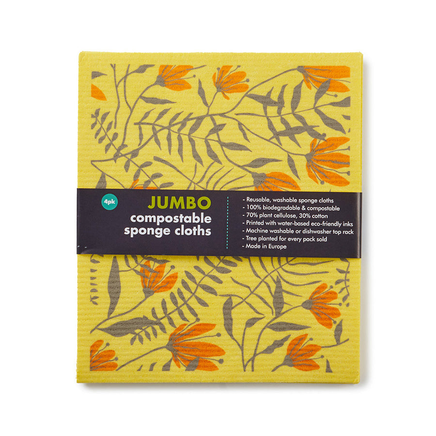 Ecoliving yellow compostable house cleaning cloths in their card sleeve on a white background