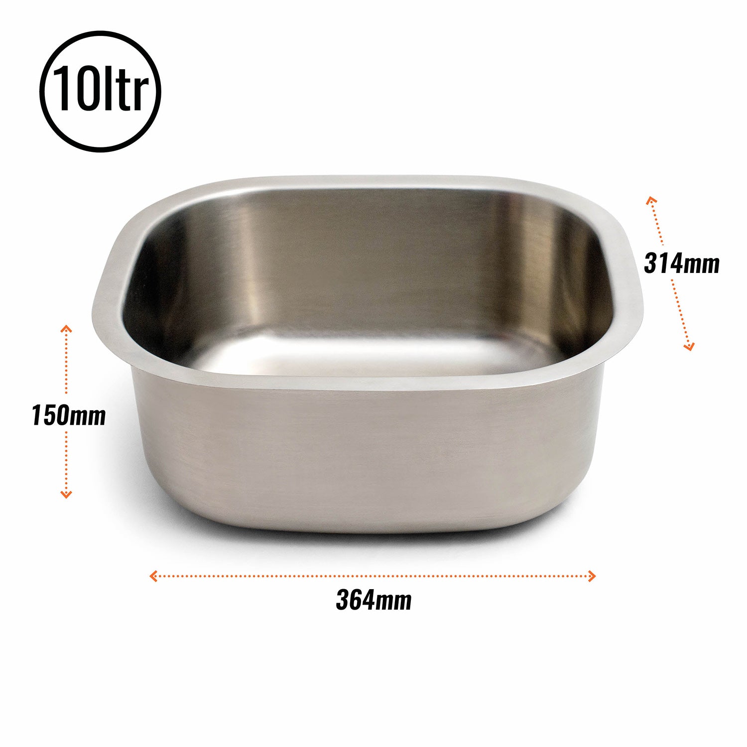 Elephant Box Eco-Friendly Stainless Steel Washing Up Bowl on a white back ground stood on a white dish drainer